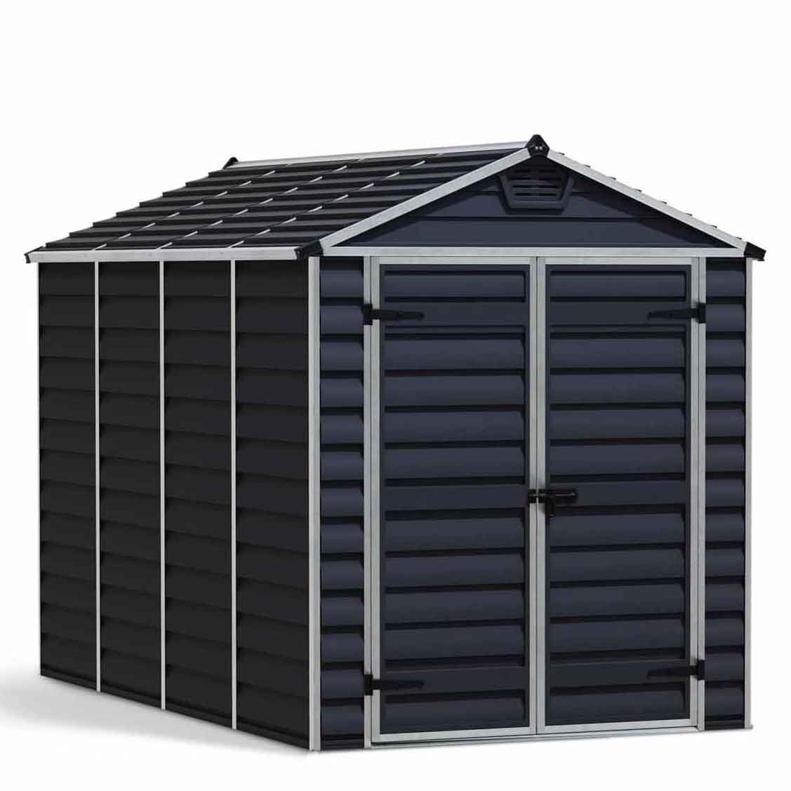 6x10 plastic shed in dark grey with double doors